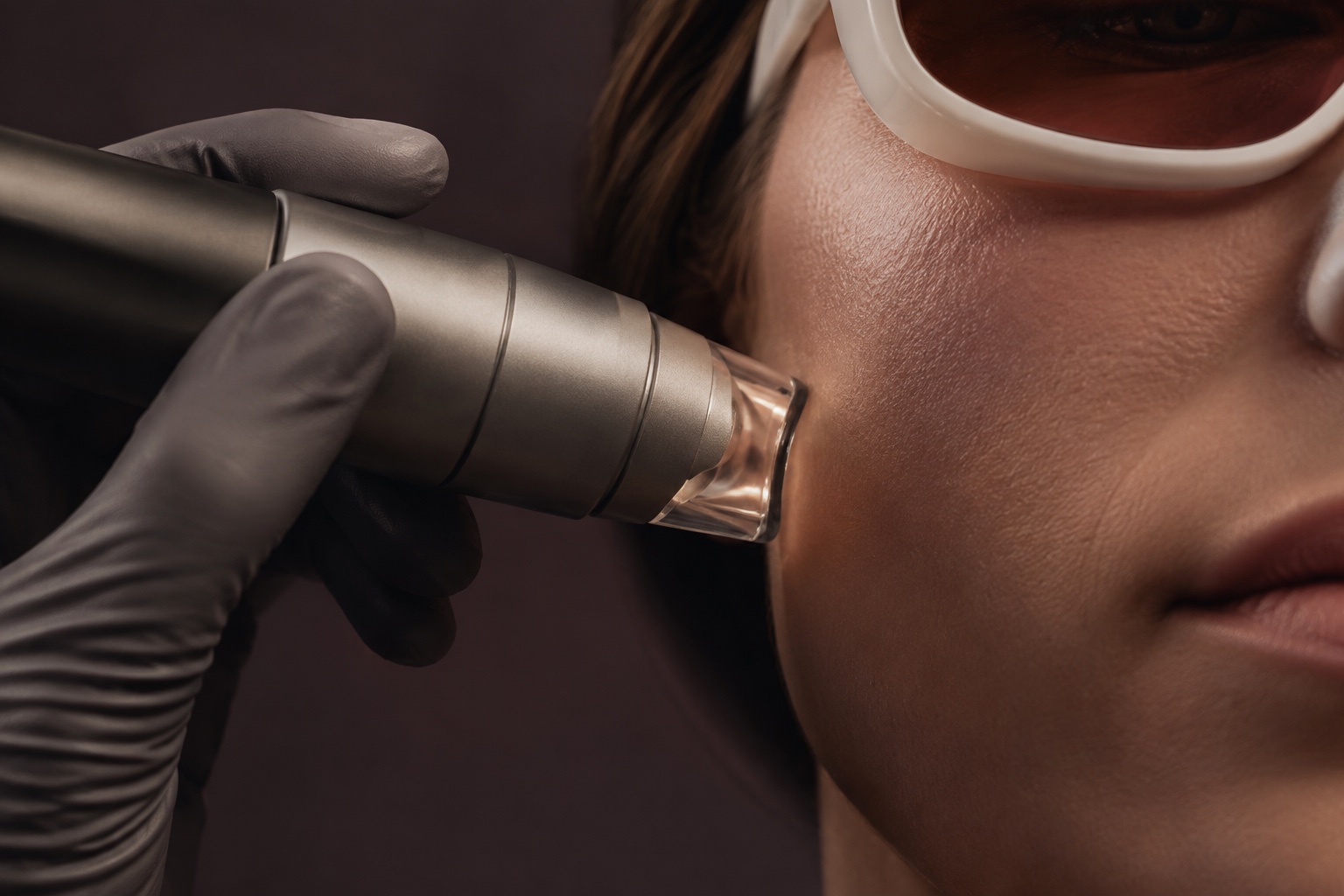 Tecnologia dermatológica aplicada à pele em enquadramento fechado